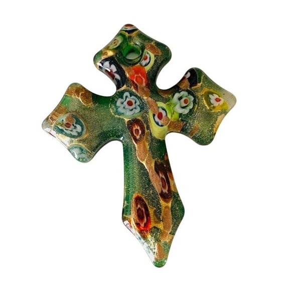 Murano Glass Chunky Cross Pendant Necklace - Picture 1 of 3